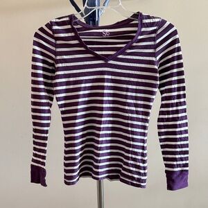 SO Purple and White Striped Long Sleeve Tee